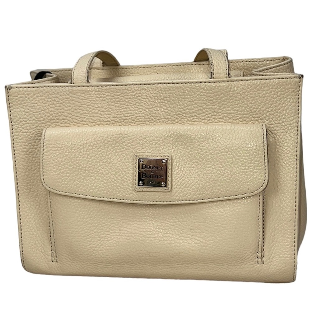 Dooney and Bourke Leather Janine Front Pocket Satchel Handbag, in Ivory, EUC